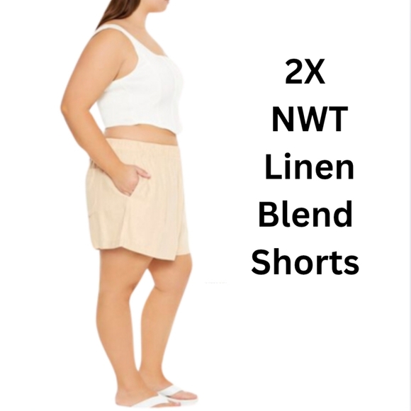 NWT 2X Linen Blend Shorts Oatmeal Summer Spring V-2461 - Picture 5 of 8